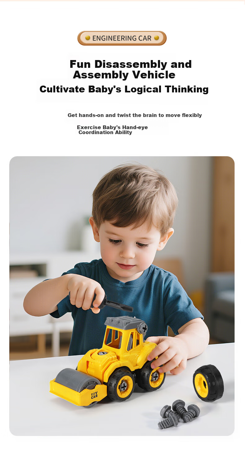 Anby Families Children's Excavator Toy Set for Boys And Girls Ages 3-6, Engineering DIY Inertia Car Model, Birthday Gift 4