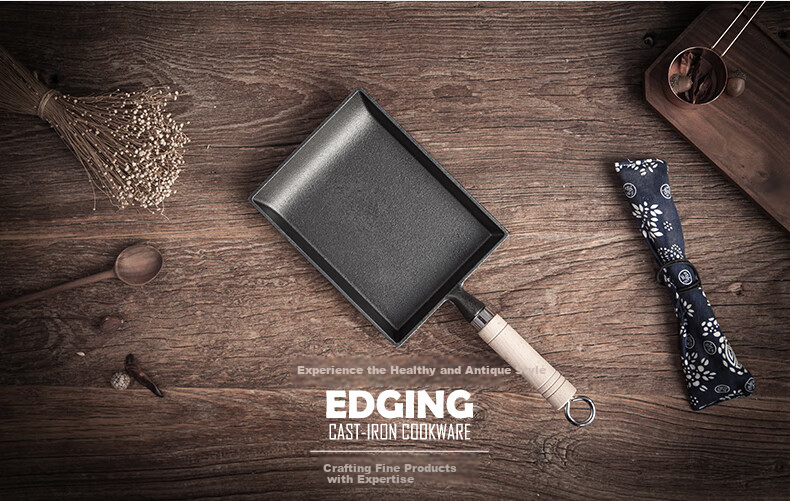 Dianjiang Square Cast Iron Wok, Uncoated Non-Stick Pan, Breakfast Egg Roll Pan, Thick Egg Pan, Flat-Bottom Frying Pa 2