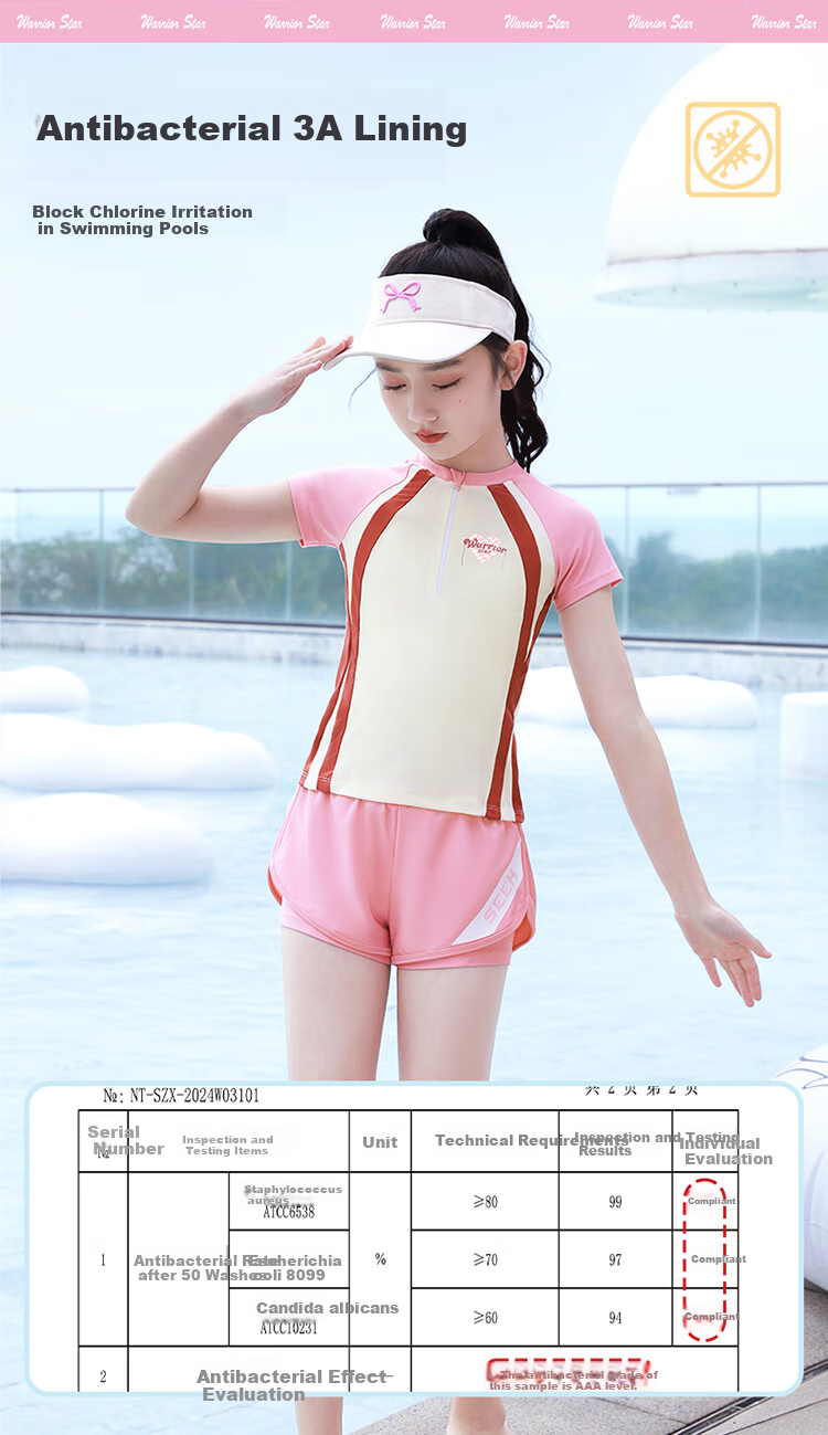 Huili Girls' Two-Piece Swimsuit, Sun Protection, Summer Swimwear for Older Children, Pink Set 35255, Size 120 4