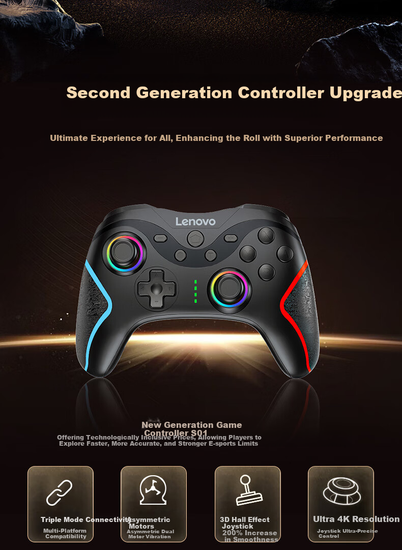 Lenovo S01 Wireless Game Controller Switch2pro Controller Steam Controller Bluetooth Motion-Sensing Computer Rescuer PC Mobile Zelda Mario Racing Star Fox Zero Black 3