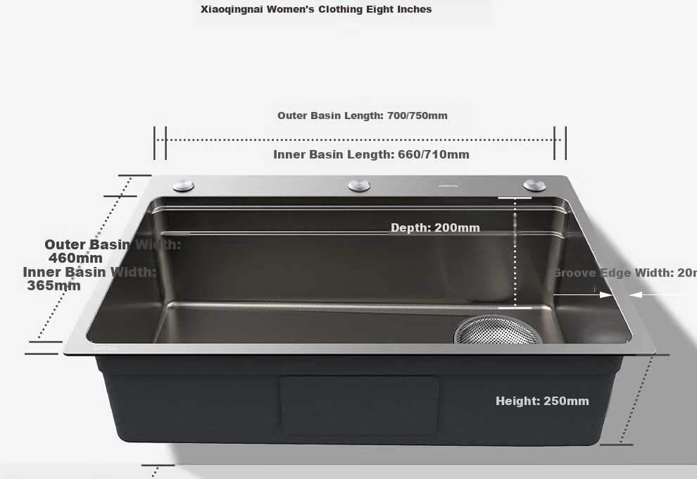 ARROW 3mm Thickened Large Single Sink, 304 Stainless Steel Vegetable Washing Basin, Handmade Nano Sump [Renovation Subsidy 15%] 37