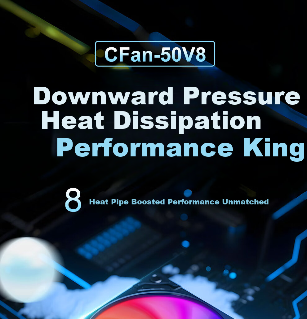 COXBYTE Bottom-Pressed CPU Cooler with 8 Heat Pipes / 12cm Fan (Intel/AMD Multi-Platform Compatible) ITX Small Case Air Cooler CFan-50V8 Black ARGB Sync Light 1