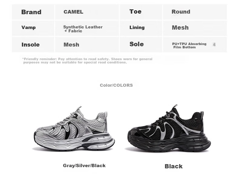 CAMEL [Dilireba's Same Style] Silver Moon 2nd Generation Dad Shoes Women Casual Shoes L25A283148 Gray/Silver 36 22