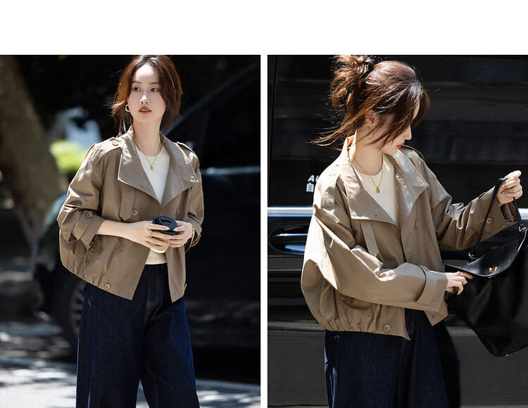 Demana Reversible Collar Autumn Casual Relaxed Cloud Cotton Double-Breasted Loose Short Women's Trench Coat 10