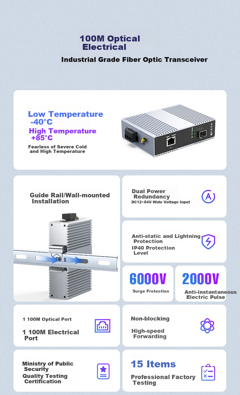 Zhongkeguangdian Industrial-Grade Fiber Optic Switch, 1 Gigabit Ethernet Port + 1 Gigabit Optical Port, Fiber Optic Transceiver, Optical-Electrical Converter, DIN Rail Mount, ZK-7000 1