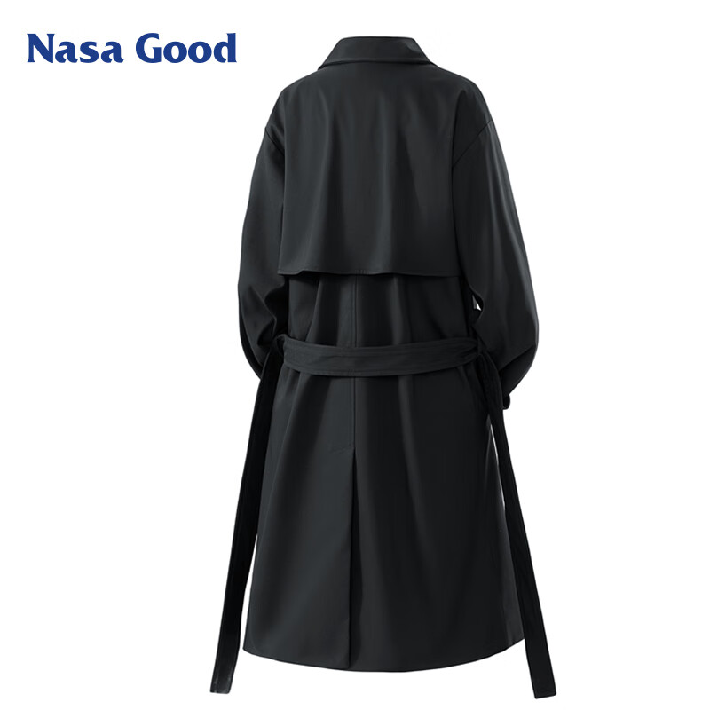 NASA GOOD Men's Mid-Length Trench Coat Autumn Winter Cold-Resistant Warm Loose Casual Double-Breasted Belted Jacket Black S