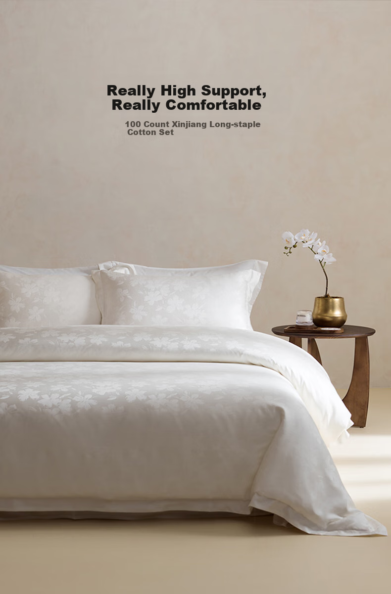 MIDO HOUSE Mingdu 100% Cotton Bedding Set, Four Pieces, Pure Cotton Sateen, Luxurious High-End Feel, Class A Fitted Sheet, Duvet Cover, 220x240cm, Fangfei 1