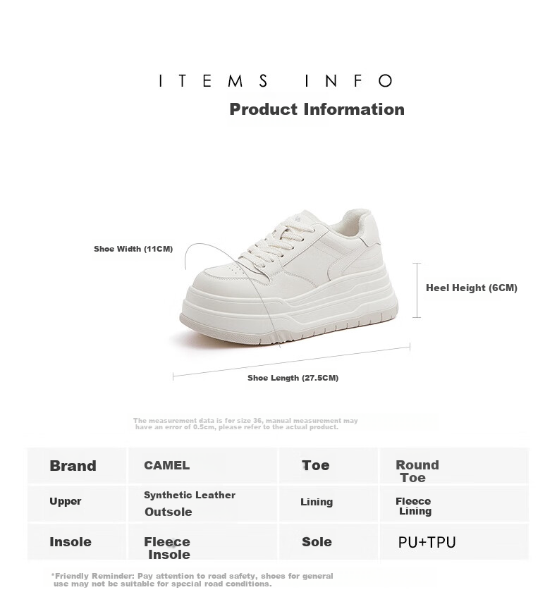 CAMEL Women's Classic Versatile Casual Shoes, Lightweight Thick-Soled Sneakers, L25A202143, Beige, Size 35 3