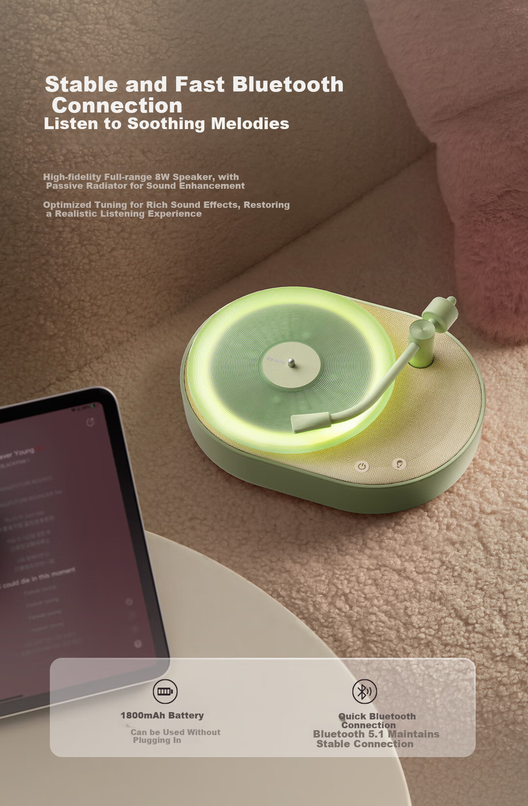 EZVALO Aromatherapy Bluetooth Speaker, Mood Light, Creative Retro Vinyl Record Player, Portable Speaker, Bedside Night Light, Practical Birthday And Mid-Autumn Festival Gift for Men And Wome 5
