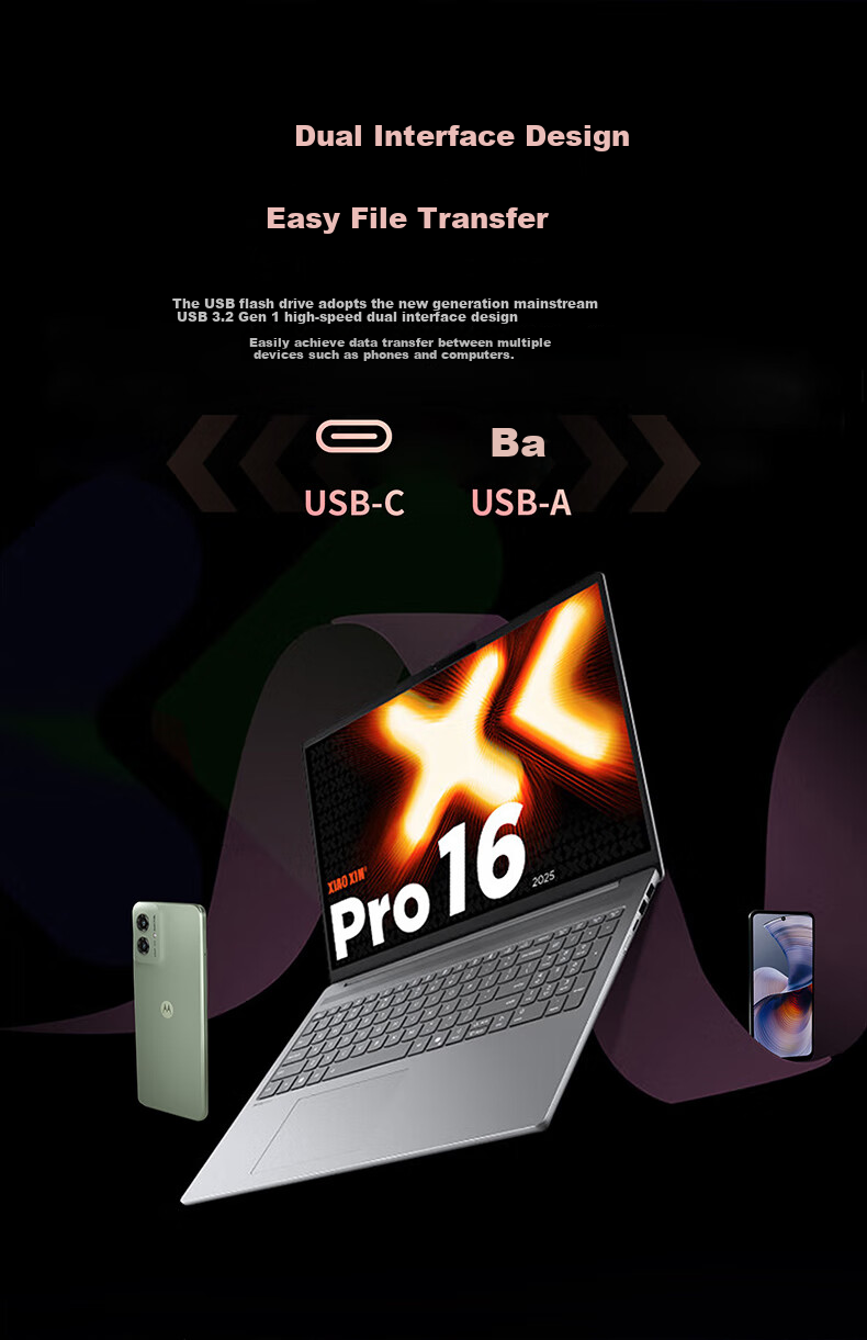 Lenovo 256GB Xiaoxin Solid State USB Flash Drive, Read Speed up to 550MB/s, Dual Interface USB3.2&Type-C High-Capacity Universal Flash Drive for Phones And Computers, Rose Gold 3