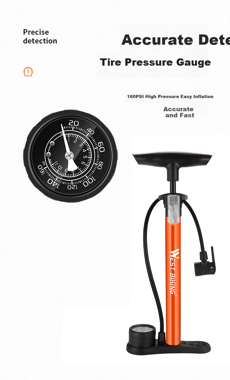 WestBiking Bicycle Pump, High-Pressure Air Compressor for Home Use, Electric Car, Basketball, Universal Portable Inflator 5