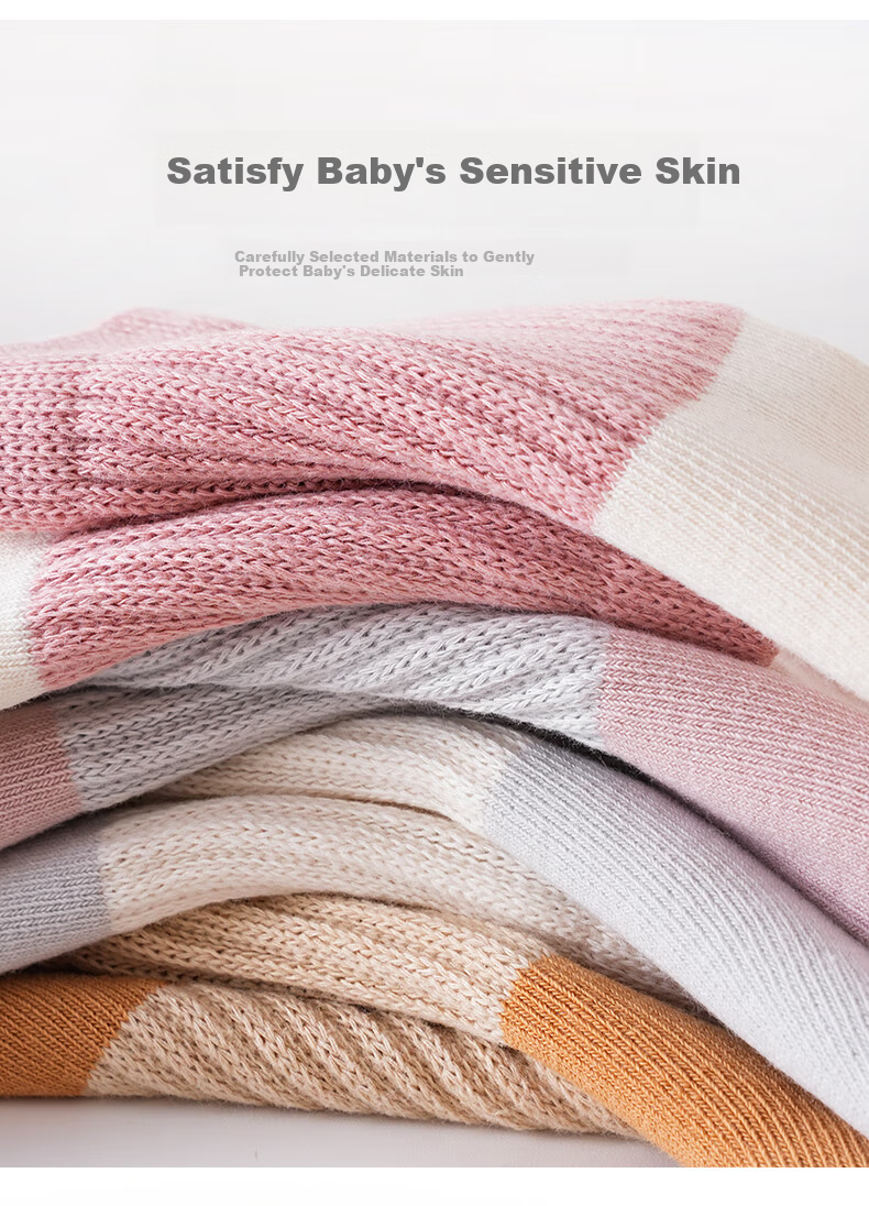 Five Cotton Children's Socks Autumn and Winter 25 New Combed Cotton Children's Mid-tube Socks Color-block Boneless Newborn Socks Class A 3