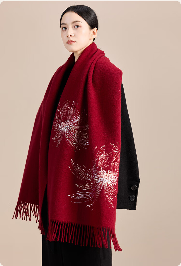 JIUMU Pure Wool Scarf for Women, Autumn And Winter Warm Outer Wrap Shawl, Gift for Mom And Elders, Christmas Birthday Present, Gift Box Packaging 17