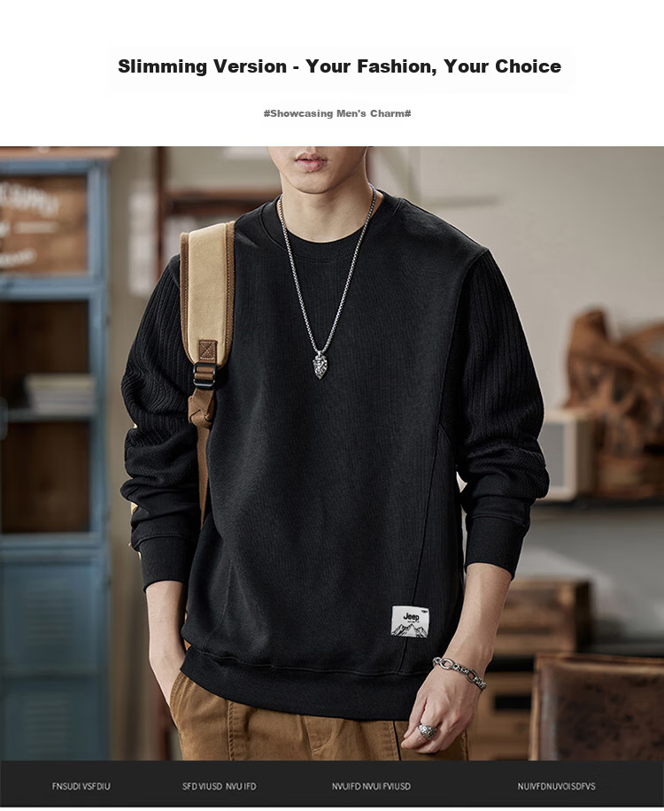 JEEP Men's Color Block Sweatshirt, Loose Fit T-Shirt Undershirt for Spring And Autumn, Casual Heavyweight Menswear, Apricot Color Block, 2XL 1