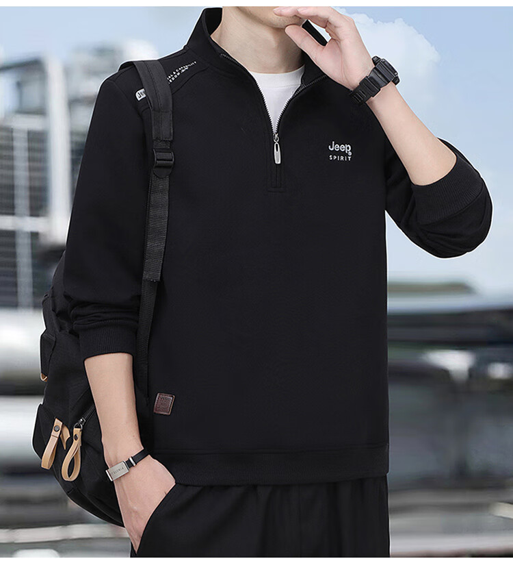 JEEP SPIRIT Men's Autumn Winter Stand Collar Pullover Zipper Base Layer Sweatshirt 2588 Khaki [Fleece Lined] L 16