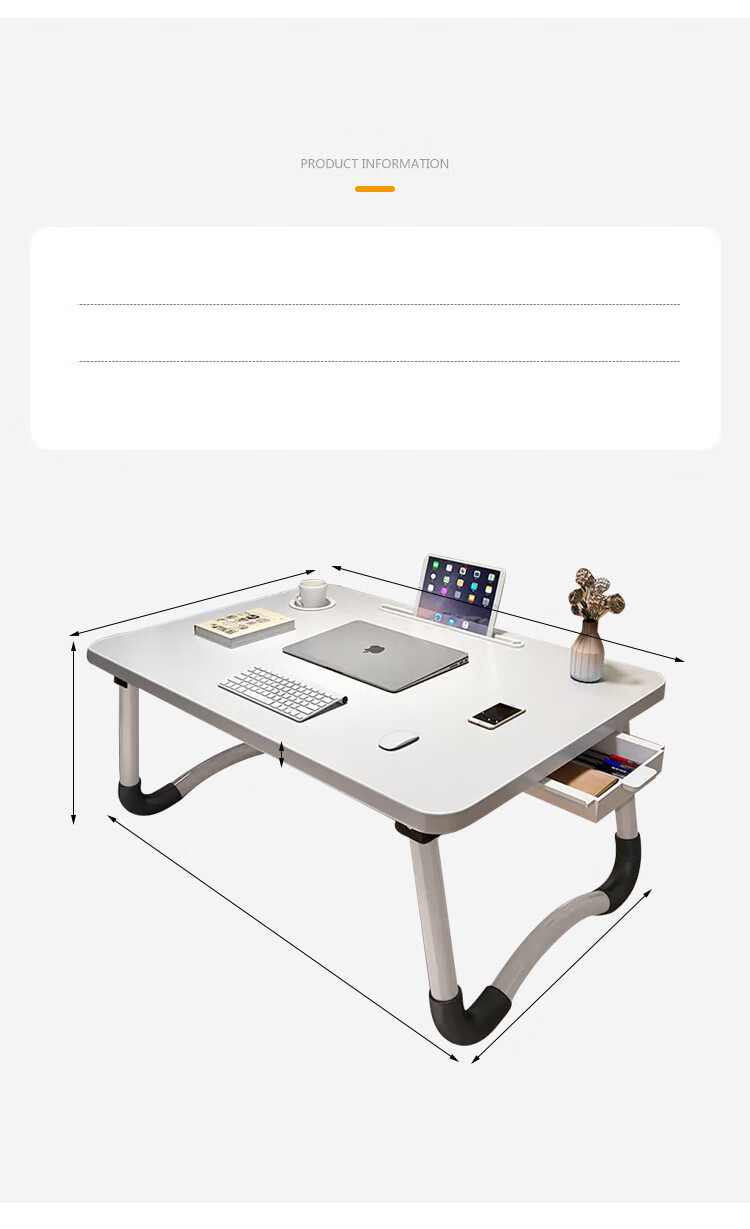 Huakaizhi Bedside Table, Laptop Desk, Study Desk, Writing Small Table BGZ692 with Drawer, White, 60*40 11