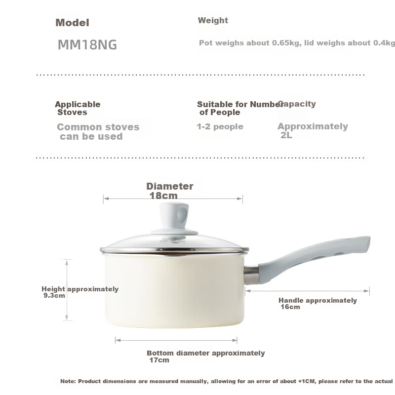 COOKER KING Non-Stick Milk Pot for Noodles, Baby Food, Versatile Soup And Milk Pot, 18cm, Compatible with Induction Cookers, Maimeng MM18NG