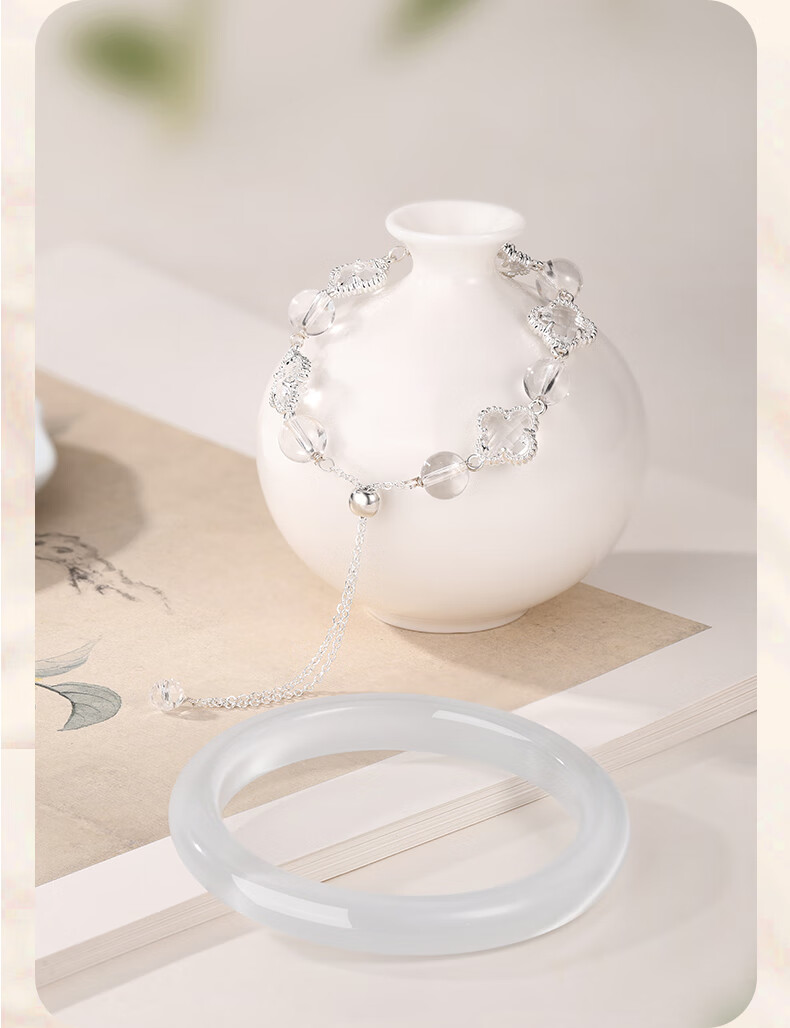 Jinliufu Lucky Four-Leaf Clover Crystal Bracelet Women's Bangle Chinese National Trend Cat's Eye Glass Set Birthday Gift for Girlfriend 12