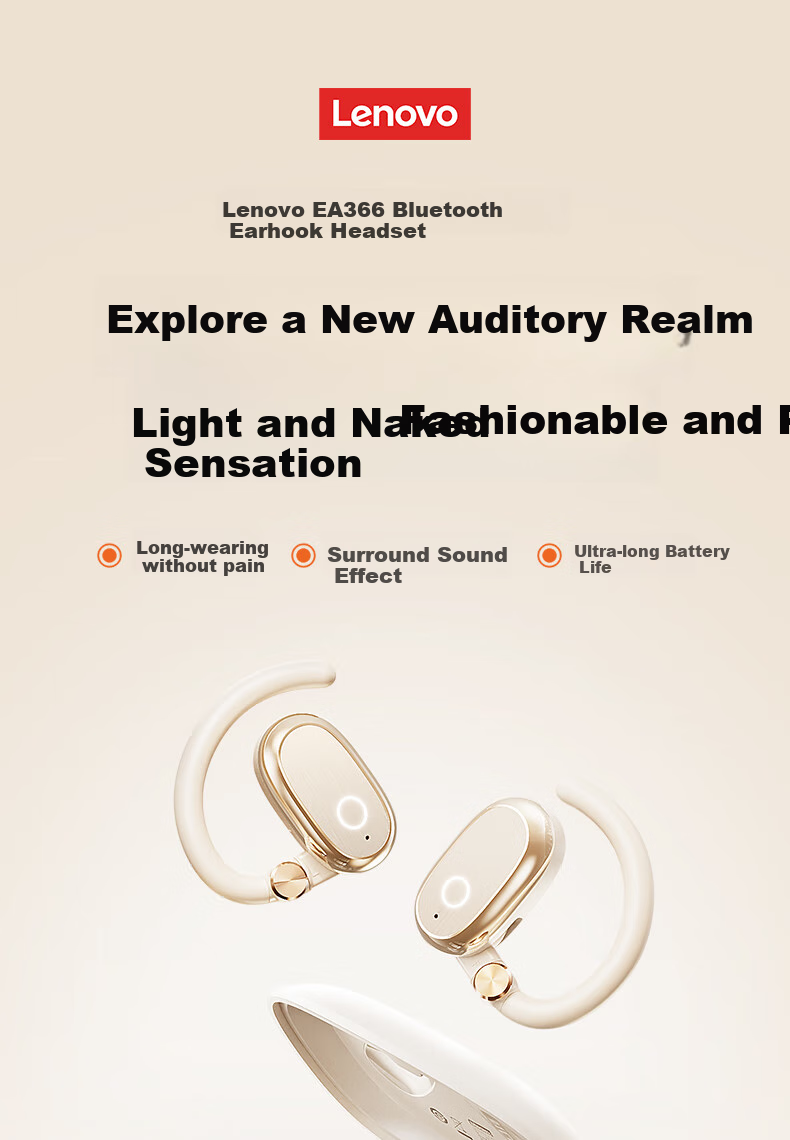 Lenovo [Authentic Lenovo Product Sold by JD] Bluetooth Headphones, Over-Ear Style, Not In-Ear Bone Conduction Concept, Open-Style High-Quality Sound, Ultra-Long Battery Life, Sports Running EA366 Black 1