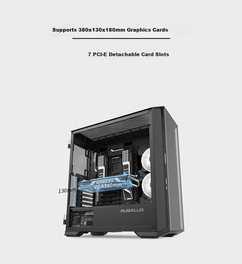 BUBALUS Guardian S301 Black Computer Desktop Case (Top And Front Dual 360mm Water Cooling Positions / Supports E-ATX / Full Side Glass Panel / 12 Fan Positions) 7