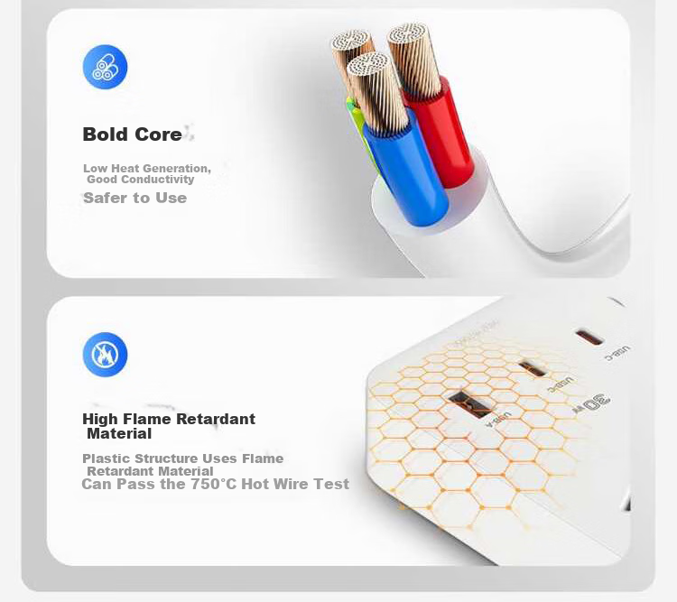 Jingxuan JINGDONG, Own Brand, 30000mAh PD Fast Charging Socket/power Strip/outlet Strip, Type-C Port + USB Port + 6 Sockets, Total Length 1.8 Meters, White, M733UC30 6