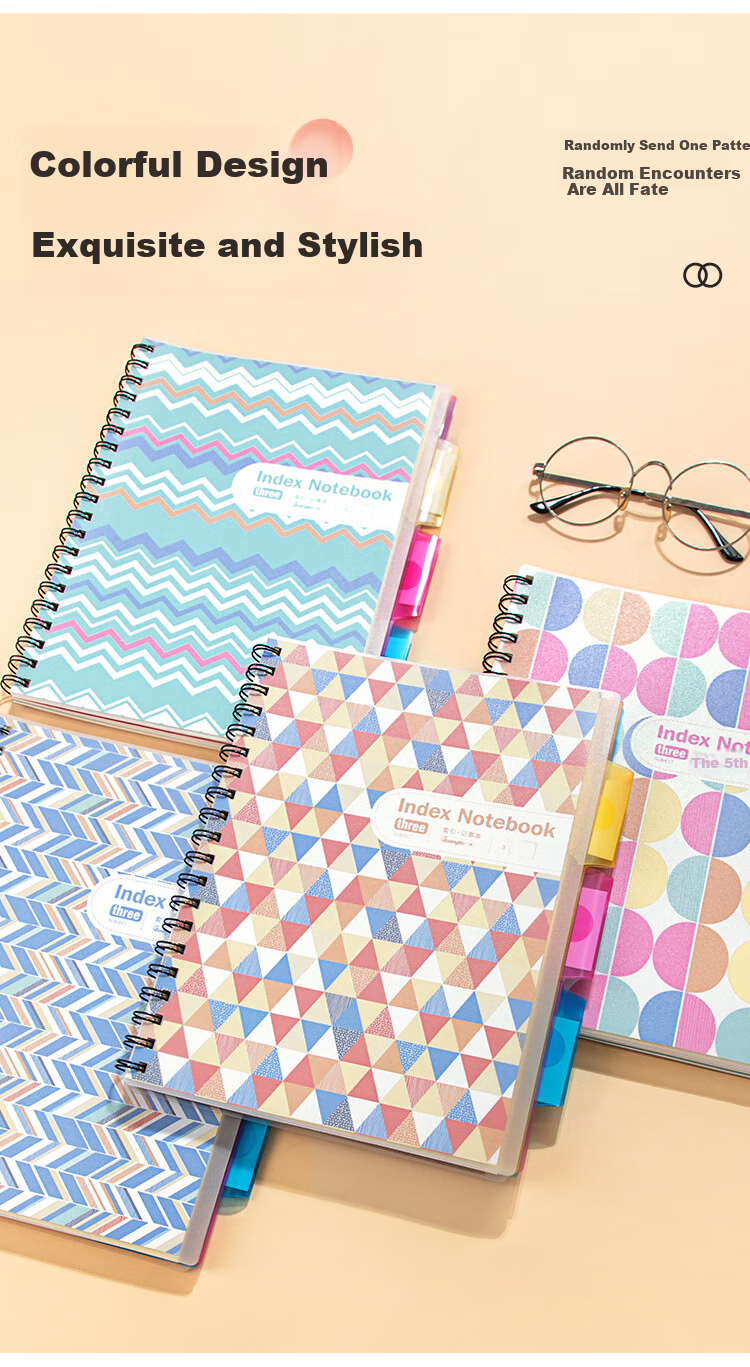GuangBo Spiral Notebook, Four Colors Mixed English Vocabulary Book, A7 Size, Portable, Divided into Sections for Quick Note-Taking, Student Journal, FB64105-DS4 5