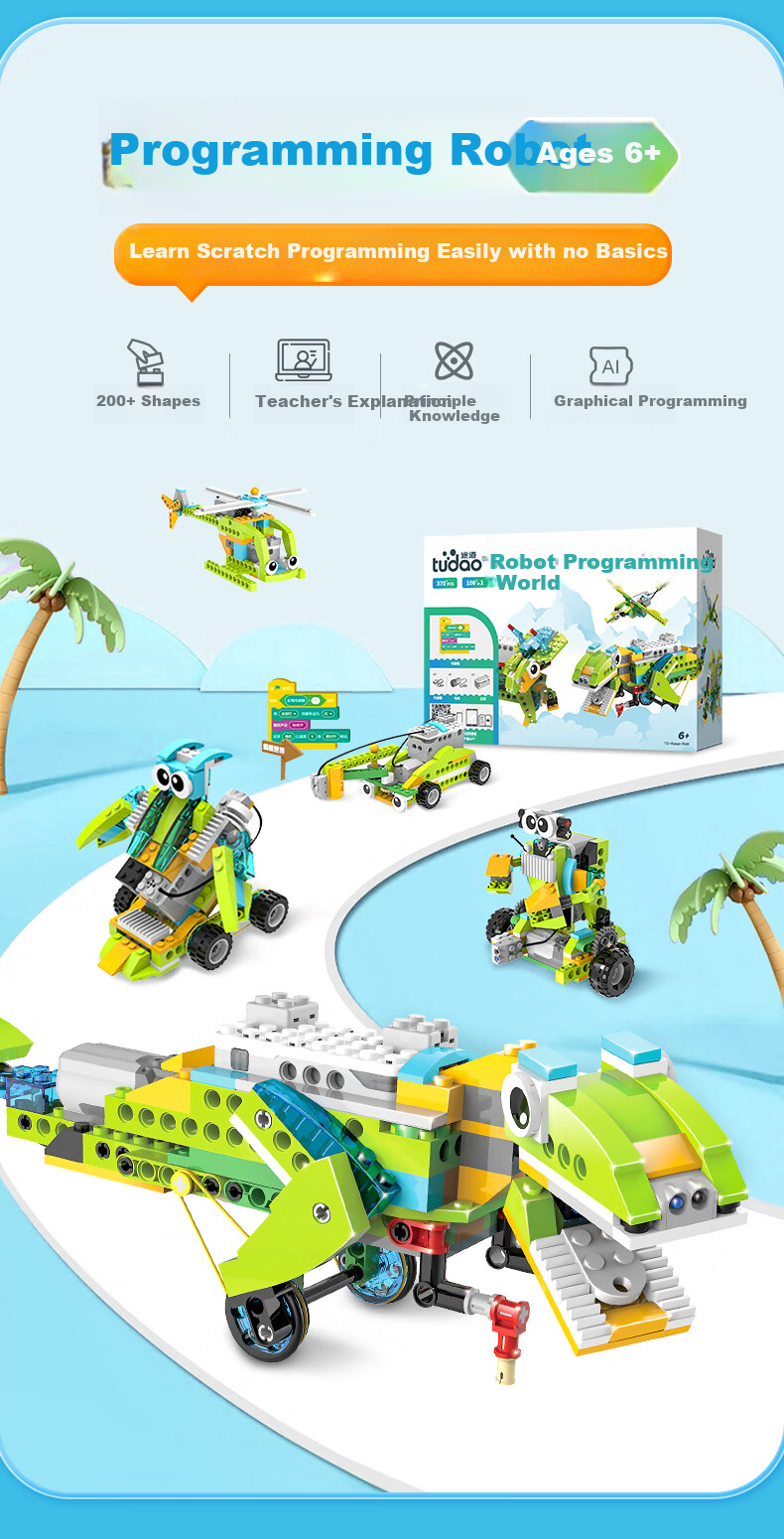 Tudao Programmable Robot for Ages 6-12, Electric Building Blocks, Children's STEAM Toy, Birthday Gift for Boys 3