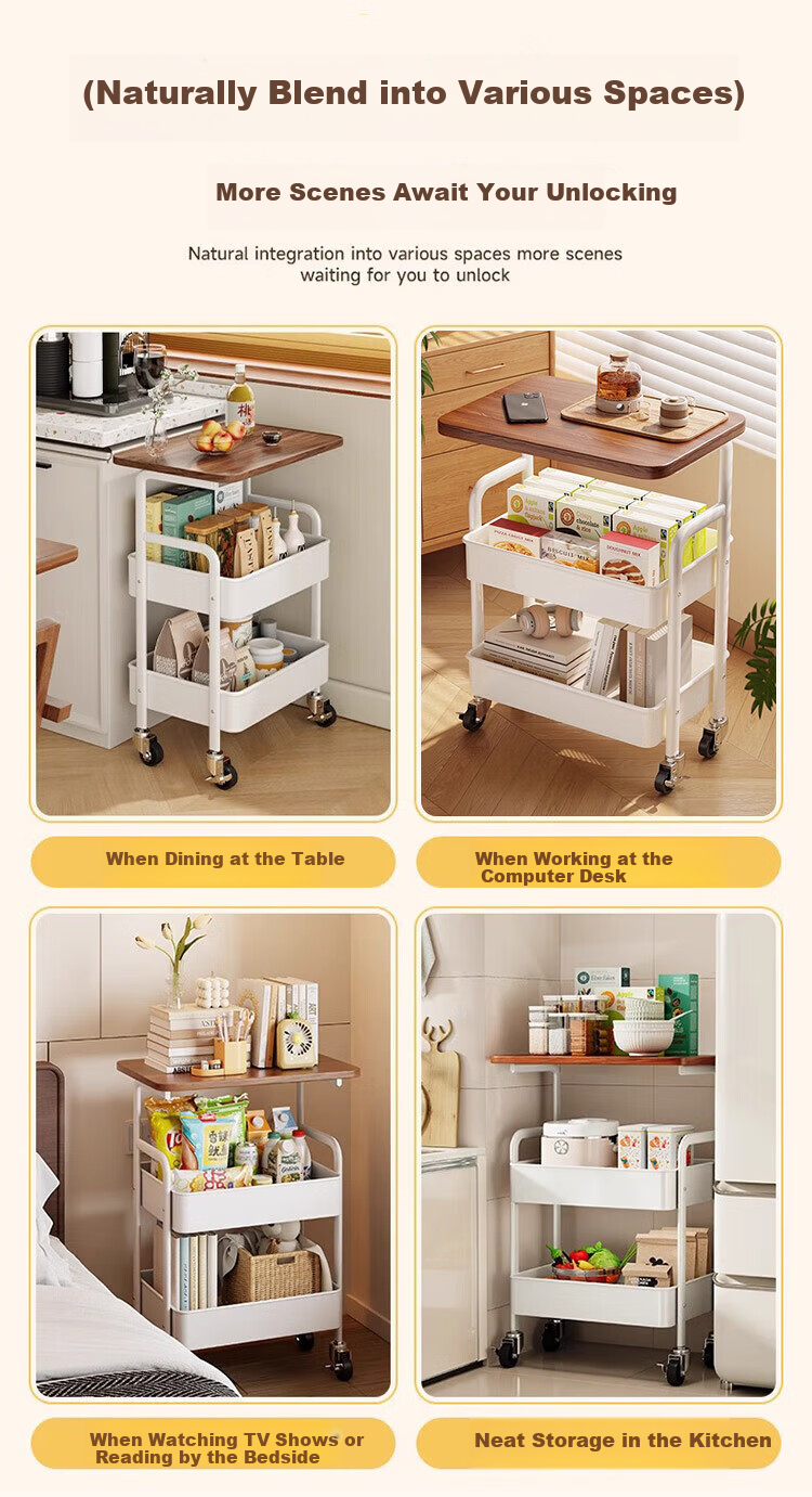 Jingcai Floor Storage Rack Cart, Movable Storage Shelf, Side Table, Small Table JCJ13 White 10