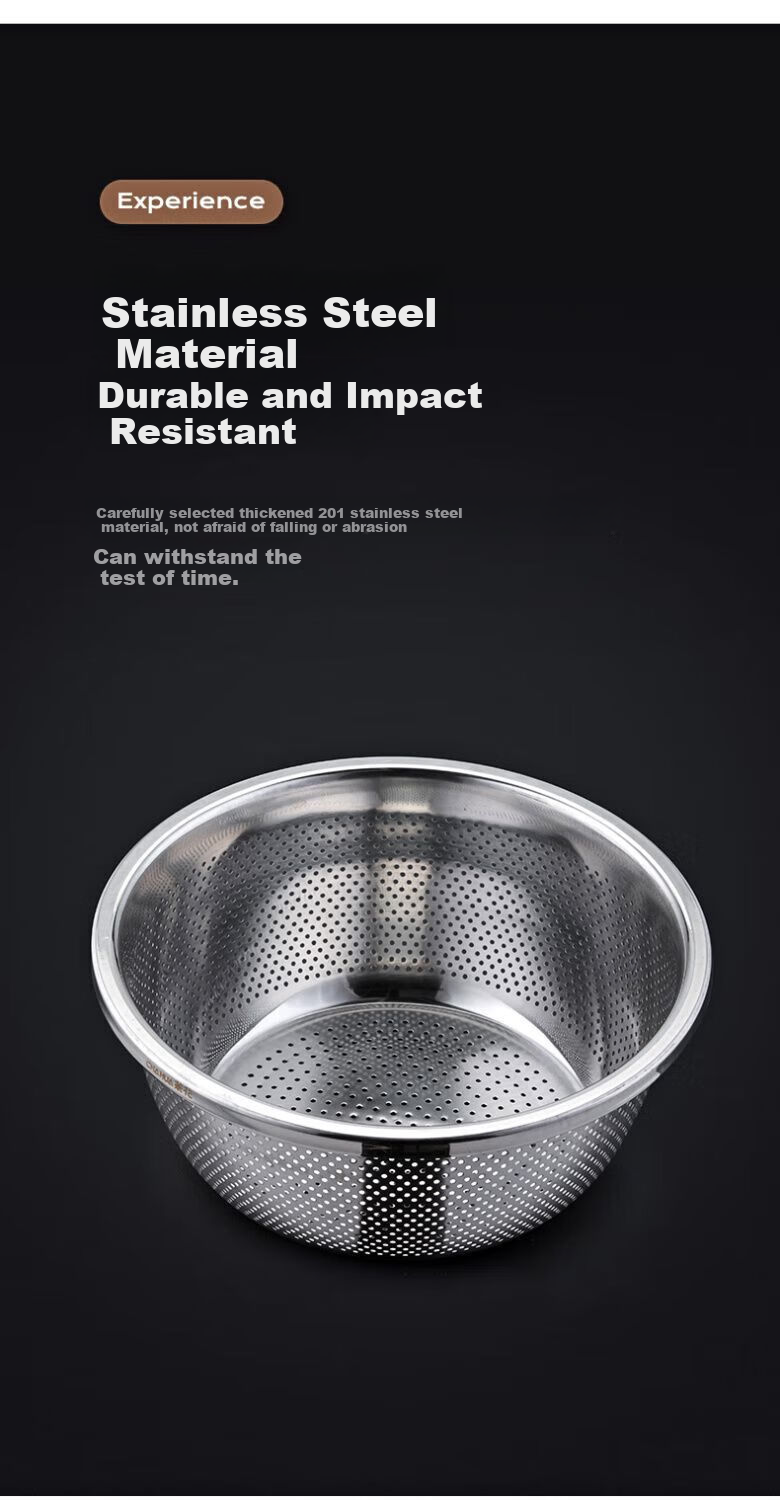 CHAHUA (CHAHUA) Zhenxiang Stainless Steel Colander Basket, Household Kitchen Strainer Basket for Washing Vegetables And Rice, 26cm Vegetable Basket 4