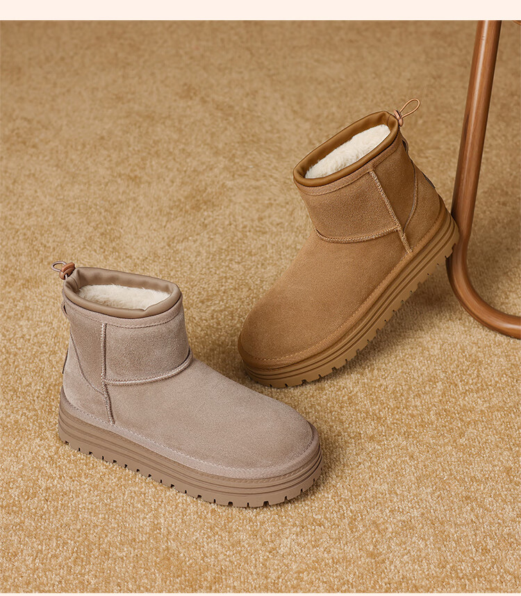 ZHR Women's Winter Snow Boots Long Plush Cold-Resistant Northeast Boots Thick Sole Suede Leather Ankle Boots JQ31 Camel Size 37 1