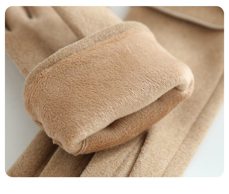 Fapaide Fleece Gloves for Women Spring and Autumn Outdoor Cycling Driving Korean Style Cute Fleece Winter Warm Gloves Khaki 6