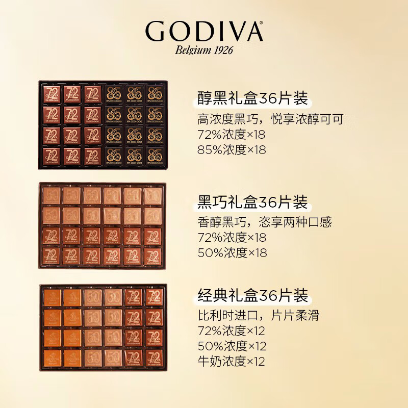 歌帝梵（Godiva）醇黑系列巧克力礼盒装 36片180g 休闲零食糖果 生日礼物送女友