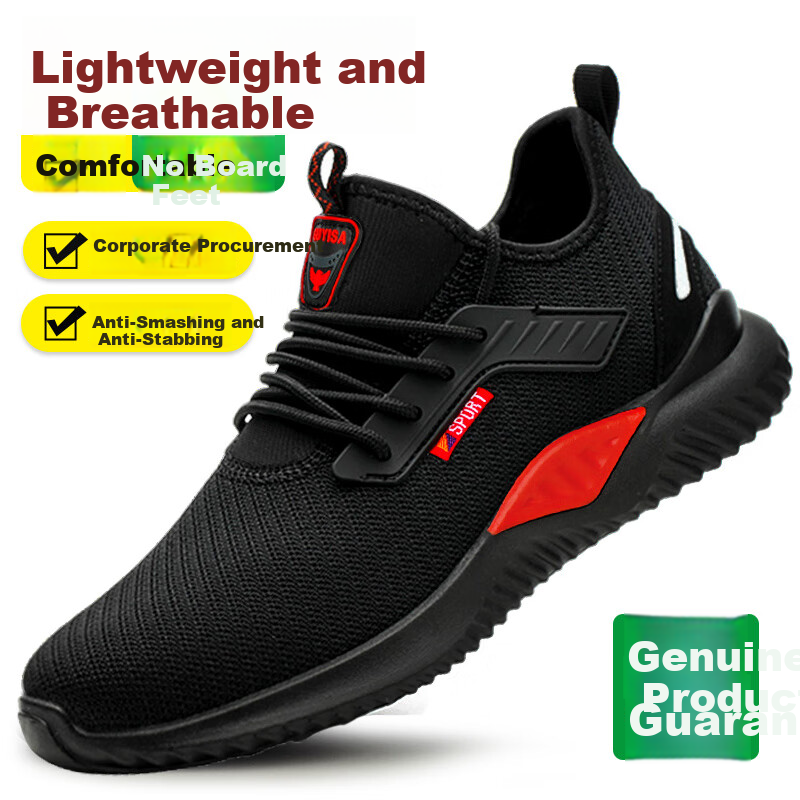 JUNBU Safety Shoes for Men, Summer Breathable Steel Toe Cap Puncture-Resistant Comfortable Work Site Shoes 9155 Size 42