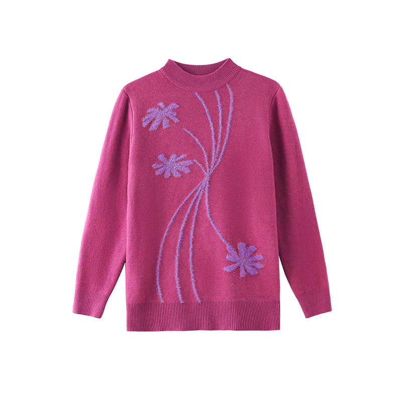 Past Mom Winter Thickened Base Shirt High Elastic Fleece Knitted Sweater Embroidered Red 4XL