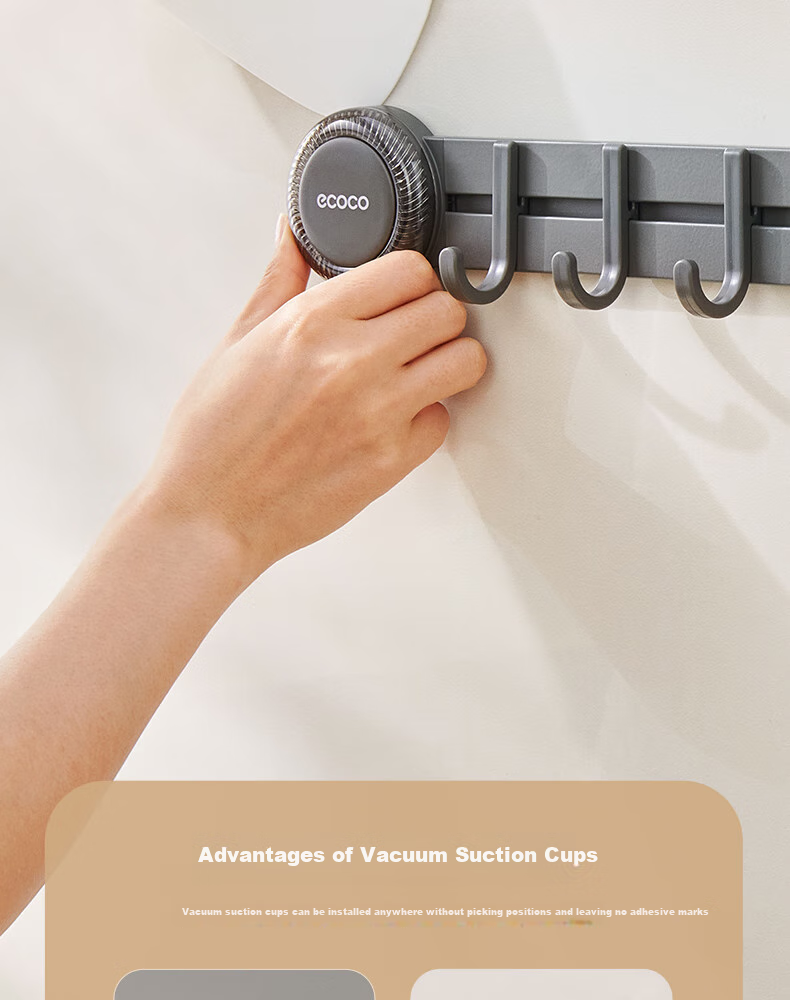 Ecoco Suction Cup Hooks No Drilling Required One Row Kitchen Hanging Rack for Utensils, Pots, Spatulas, And Spoons Storage Organizer E25080 White 12