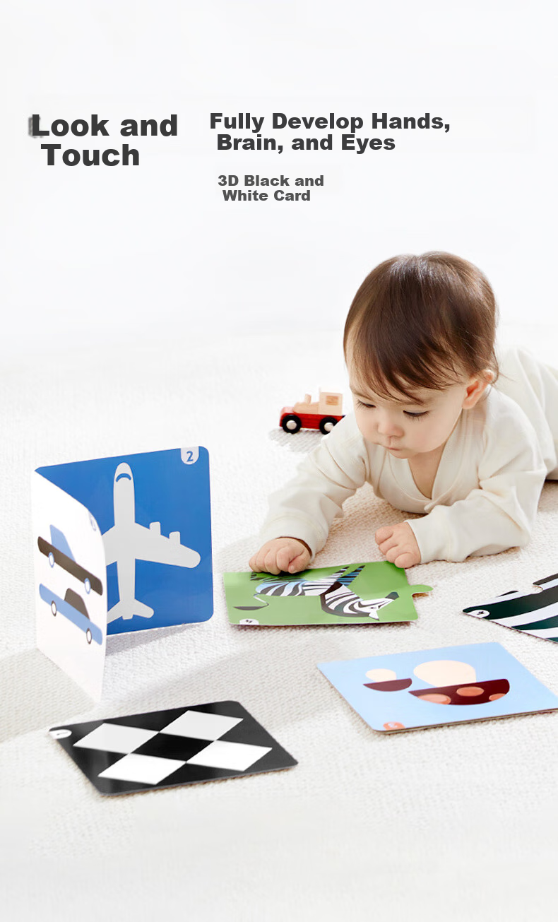 Babycare Black And White + Color Visual Tracking Training Cards, Newborn Enlightenment Early Education Cards, Educational Toys, Follow-The Cards Level 1-4 2