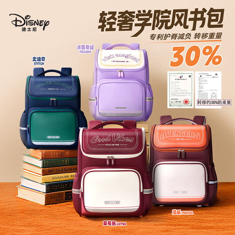 Disney Backpack for Primary School Students, Boys And Girls Grades 1-3, Lightweight Spine Protection Large Capacity Travel Bag Breathable Double Shoulder Bag Backpack