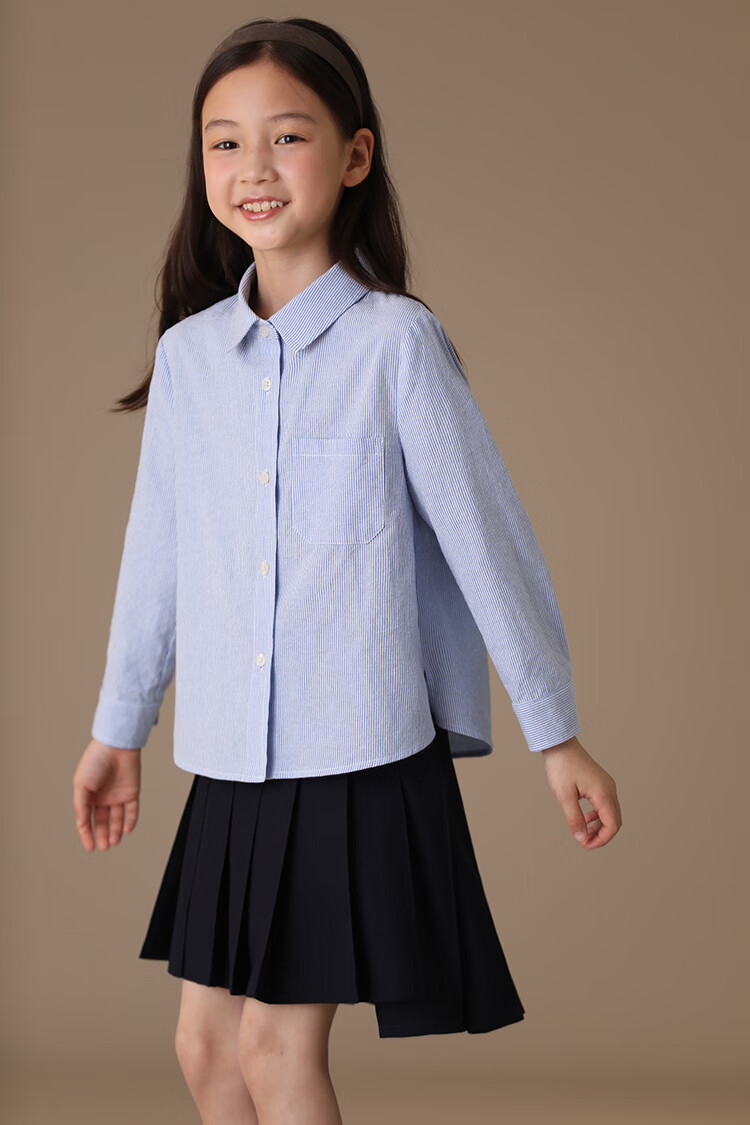 Hacikis Kids Spring and Autumn Children's Shirt Boys and Girls Striped Long Sleeve School Style Shirt Light Blue 170 8