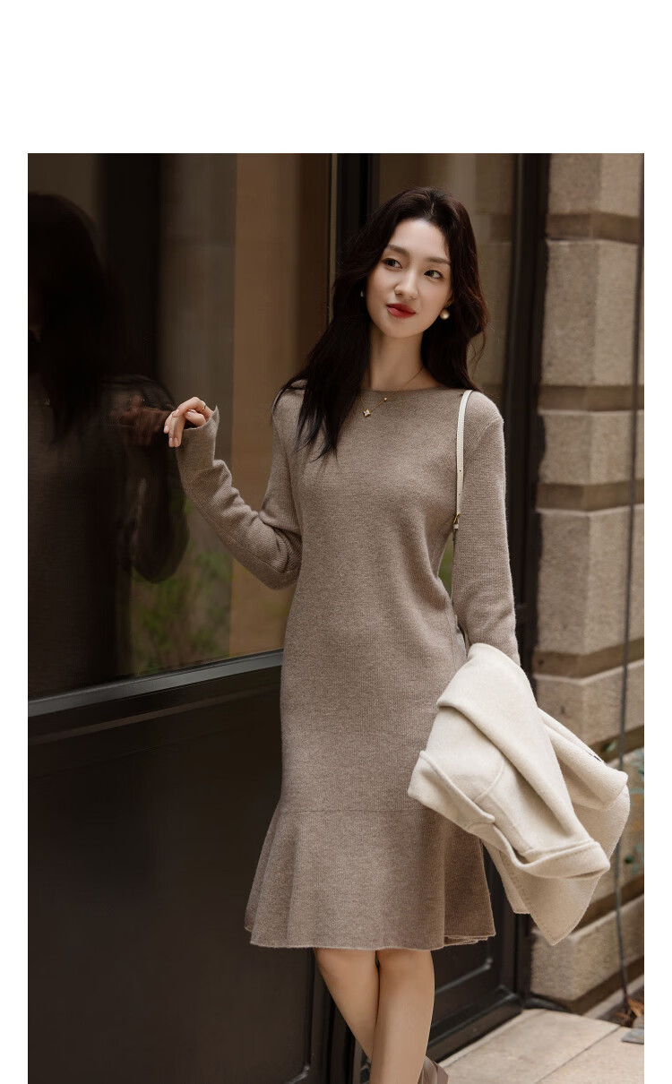 Demana 100% Wool Winter Design Split Front Short Back Long Ruffle Jacquard Women's Dress 2
