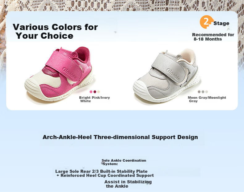 Ginoble Baby Walking Shoes, Spring And Autumn Style, Boys And Girls Children's Breathable Functional Shoes, Infant And Toddler Shoes Spring And Autumn GB2465 Bright Pink 2