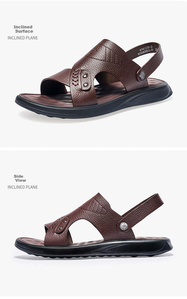 LAORENTOU Men's Sandals, Summer Beach Shoes, Top-Grain Leather Sandals And Slippers, Dual-Use Leather Sandals for Men, A90125, Brown, Size 39 14