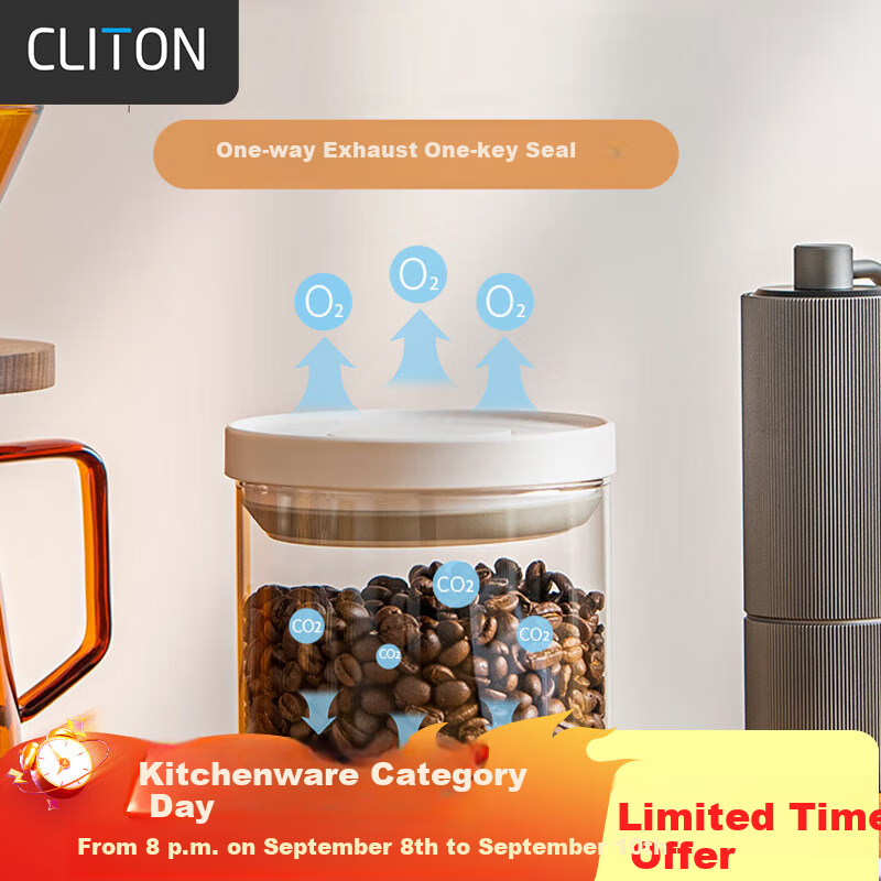 CLITON Glass Airtight Jar, Push-Type Coffee Bean Storage Container, Refrigerator Storage Jar for Grains, Tea Leaves And Dried Goods, Food Preservation Canister, 700ml