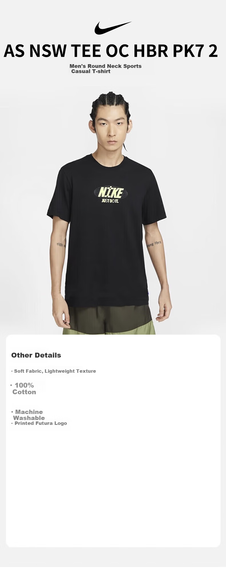 NIKE Spring And Summer Men's Short-Sleeve Round Neck T-Shirt, Sporty Casual, Simple And Fashionable, FZ5398-010, Black, Size M 1