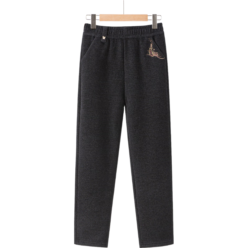 Hengyuanxiang Middle-Aged Mom's New Winter Fleece-Lined Pants, Thickened Loose Straight Casual Trousers, Grandma's Elastic High-Waist Pants