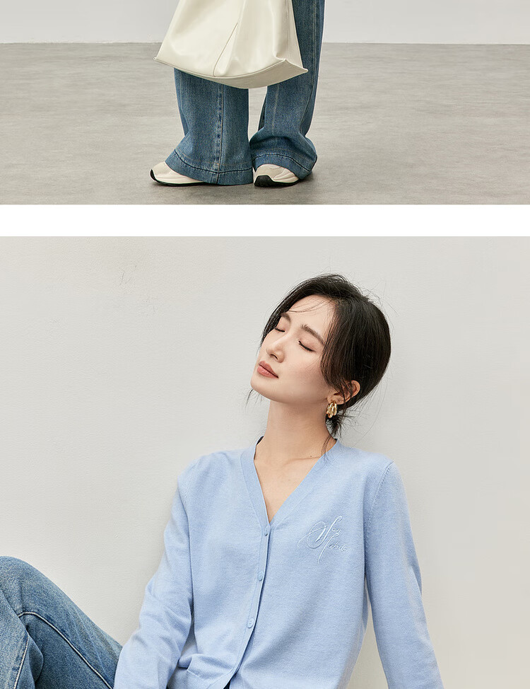 Sentubila Spring Summer Casual V-Neck Cardigan Knitwear Women Simple High-End Top Cardigan Innerwear Light Gray M 13