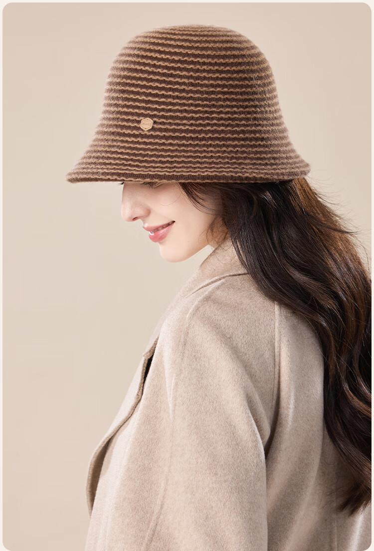 JIUMU Wool Warm Fisherman Hat Autumn Winter Slim Face Bucket Hat Elegant Fedora Winter Windproof Cold Resistant Hat for Women 3