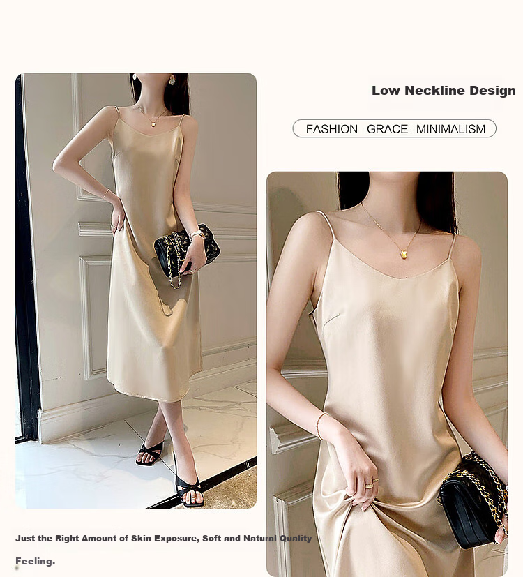 Dme [Glossy Satin Spaghetti Strap Dress], Summer Elegant X-Shaped Spaghetti Strap Midi Dress for Wome 4