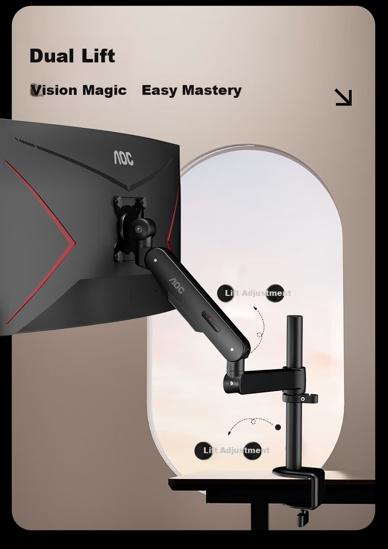 AOC AM700 Monitor Arm Accessory Desktop Rotating Adjustable Mechanical Arm Computer Desk Mount Mechanical Spring Display Stand Accessory AM701B Black 7