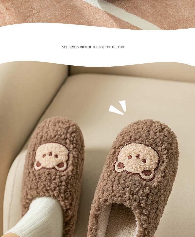 Runrou Women's Cotton Slippers Autumn Winter Warm Fleece Cute Indoor Home Couple Men's Antibacterial Deodorant 17