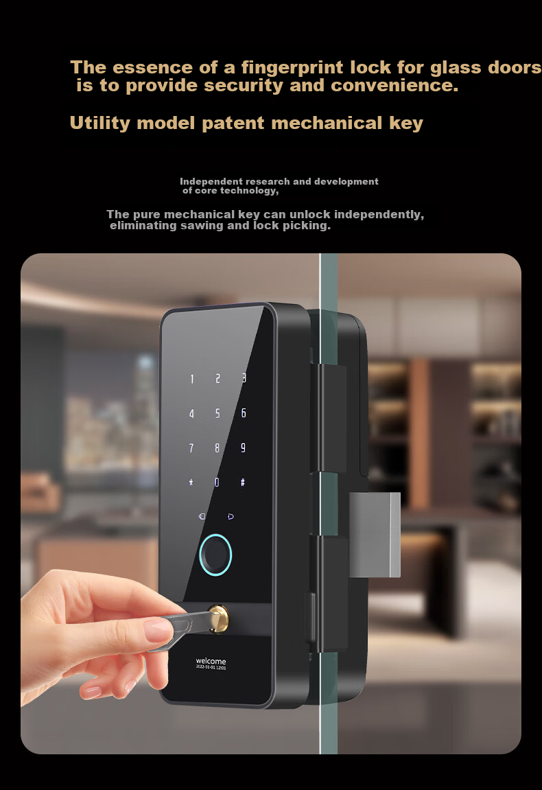 Kemi (Comet) Glass Door Fingerprint Lock, Access Control Smart Electronic Password Lock, Office Glass Door Lock without Drilling Or Wiring, Bluetooth Mini Program Attendance COM-K19A 4